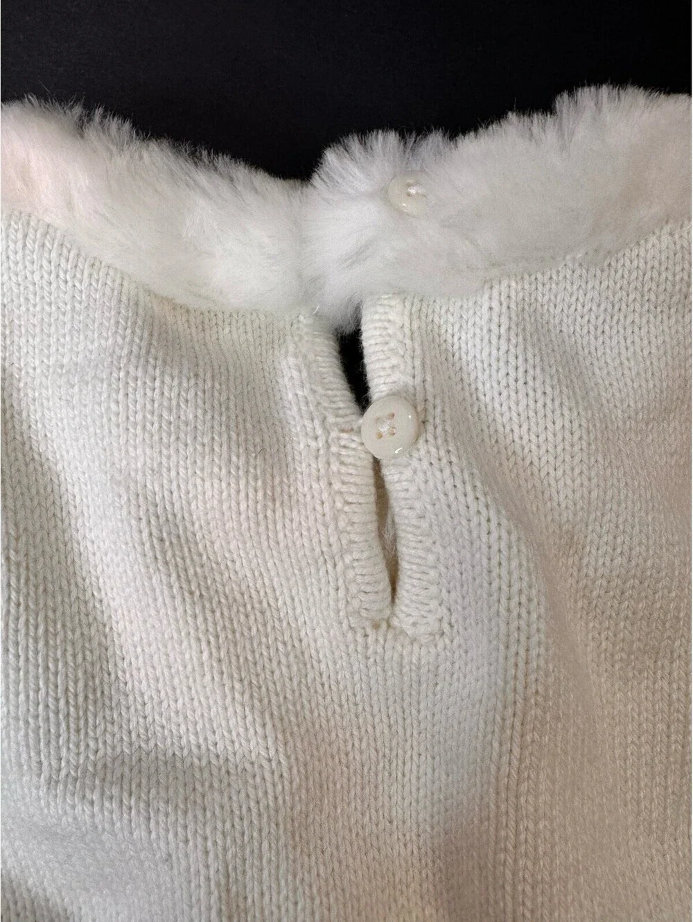 Gymboree Cable Knit Sweater Dress Ivory Girls Sz 4 Fur collar cap sleeve